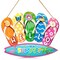 Summer Slippers Hanging Sign Shape Welcome Hello Flip Flop Wooden Door Sign Hanging Plaque Rustic Wall Sign Yard Indoor Outdoor Garden Decoration with Rope (Hello Summer)